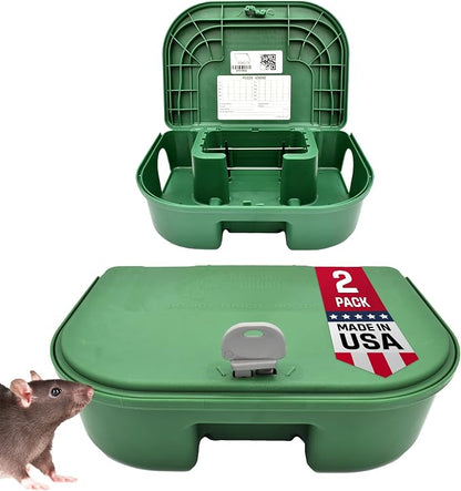 Exterminators Choice Rat Bait Stations - 2-Pack Large Green Bait Boxes - Heavy-Duty with Secure Lock & Key - Outdoor Use for Rats & Mice | Heavy Duty Mouse Trap Holder Great for Catching Rats and Mice Pest Control Durable and Discreet Design