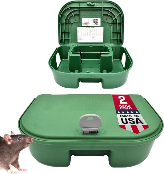 Exterminators Choice Rat Bait Stations - 2-Pack Large Green Bait Boxes - Heavy-Duty with Secure Lock & Key - Outdoor Use for Rats & Mice | Heavy Duty Mouse Trap Holder Great for Catching Rats and Mice Pest Control Durable and Discreet Design