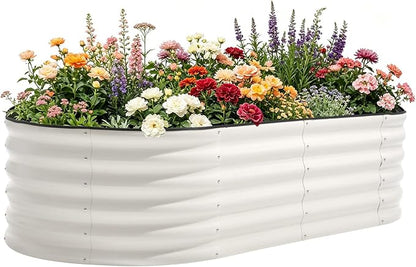 6x3x1.5ft Galvanized Raised Garden Bed Outdoor, 18'' Oval Large Metal Planter Garden Boxes for Gardening, Planting Deep Root Vegetables, Herbs, Fruits, Flower, Rustproof, Rubber Strip, White