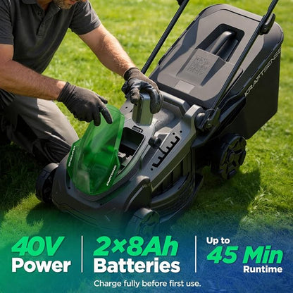 18" Cordless Lawn Mower, 40V Electric Lawn Mower with 2x8.0Ah Batteries & Charger, Brushless Motor, 50L Grass Bag, 2-in-1 Mulching & Bagging, 6-Position Height Adjustment