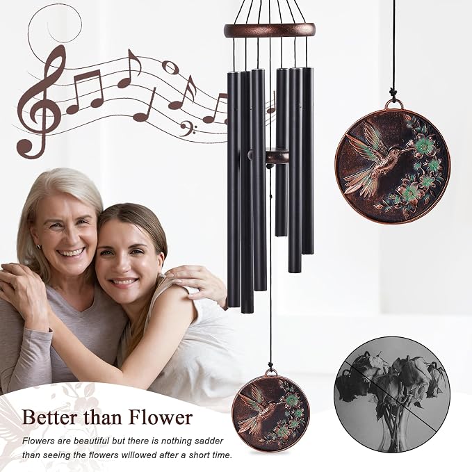 Wind Chimes for Outside 34" Vintage Hummingbird Memorial Wind Chimes Outdoor for Garden Patio Porch Decoration Birthday Memorial Sympathy Gift for Loved One Mom Dad Grandpa Grandma Friends