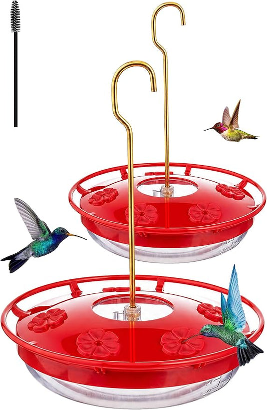 FEED GARDEN Hummingbird Feeders for Outdoors, 2 Pack 16oz Leak-Proof Dish-Style Nectar Feeder Built-in Ant Moat, 5 Feeding Ports, Wide Mouth Easy Clean, BPA-Free Garden Décor Gifts