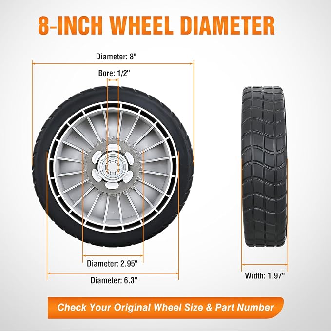 Yesker Lawn Mower Drive Wheels Replacement 8 Inch 42710-VE2-M02ZE Assembly, Honda Lawnmower Rear Wheels Compatible with HRB215 HRB216 HRB217 and More Similar for Self-Propelled Walk-Behind, 2-Pack