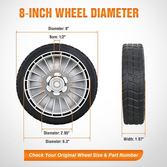 Yesker Lawn Mower Drive Wheels Replacement 8 Inch 42710-VE2-M02ZE Assembly, Honda Lawnmower Rear Wheels Compatible with HRB215 HRB216 HRB217 and More Similar for Self-Propelled Walk-Behind, 2-Pack