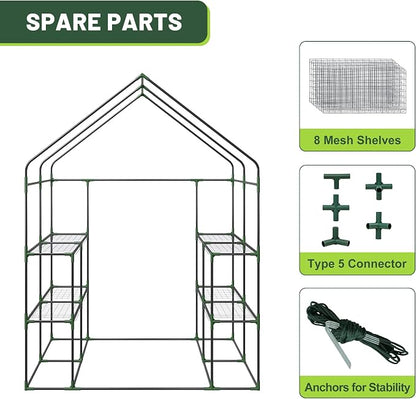 Nova Microdermabrasion Walk-in Greenhouse for Outdoors, 57 x 57 x 77 inch, Portable PE Cover Greenhouse with Anchors and Ropes Indoor Outdoor-3 Tier 8 Wired Shelves Plant Gardening Hot House