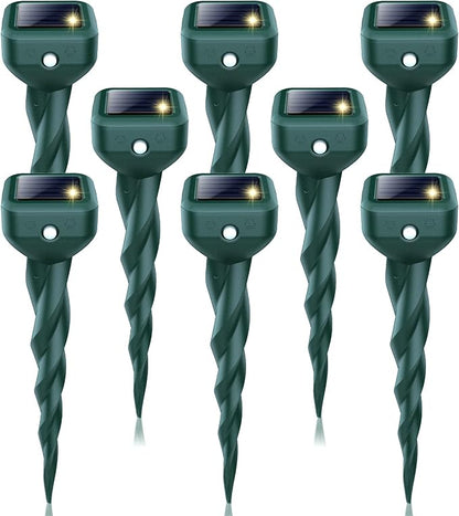 Mole Repellent Solar Powered, 8 Pack Snake & Skunk Repellent for Yard, IP 65 Waterproof Ultrasonic Deterrent Stakes, Get Rid of Rabbit, Gopher, Vole, Chipmunk, Deer, Groundhog for Lawns Garden
