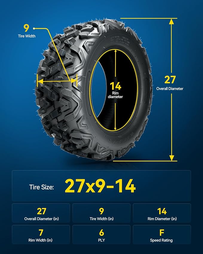 PHILTOP 27x9-14 ATV UTV Tires, 6-Ply Super Mud All-Terrain Off-Road Tires,Set of 1