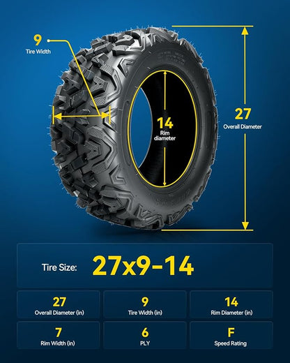 PHILTOP 27x9-14 ATV UTV Tires, 6-Ply Super Mud All-Terrain Off-Road Tires,Set of 1
