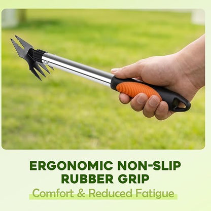 17" Hand Weeding Tool - 2 in 1 Manual Uprooting Weed Puller and Weeding Rake, Heavy Duty Grass Remover Tool, Gardening Weed Pulling Tools for Yard, Lawn, Patio and Garden