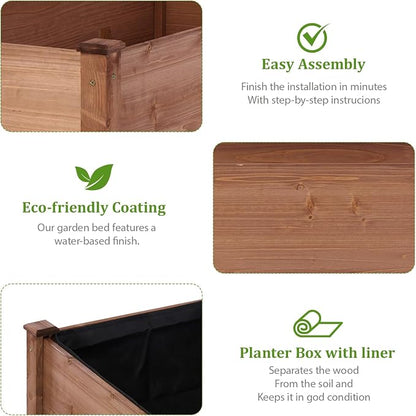 Raised Garden Bed with Legs, 48x24x30 in Planter Boxes Outdoor, Elevated Wooden Planter Box Standing Growing Bed for Gardening, Backyard, Patio and Balcony (Coffee, 48x24x30)