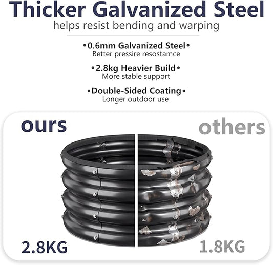 2 x 2 x 1 ft Round Raised Garden Bed, Black 1 Pack 0.6 mm Thick Galvanized Steel Planter Box with Double Layer Paint and Safety Edge Trim for Vegetables Flowers Herbs Outdoor Garden
