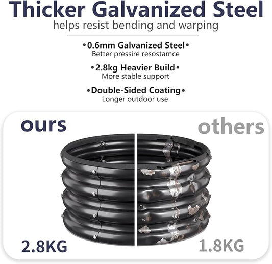 2 x 2 x 1 ft Round Raised Garden Bed, Black 3 Pack 0.6 mm Thick Galvanized Steel Planter Box with Double Layer Paint and Safety Edge Trim for Vegetables Flowers Herbs Outdoor Garden