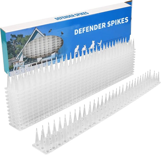 Defender Spikes, 12 Pack Plastic Bird Spike, Outdoor Wall Cat & Pigeon Spikes, 17 Feet Security Fence Spikes Anti-Theft Climb Strips for Roof, Railing (Clear-12 PCS)…
