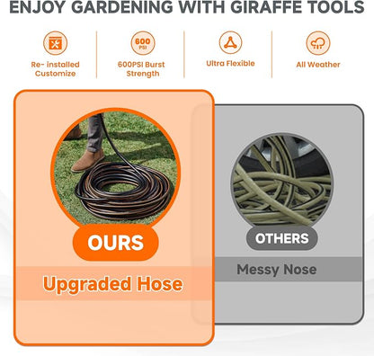 Giraffe Tools Garden Hose 5/8", Custom Length, Heavy Duty, No Kink, Flexible, Rubber Garden Hose, Leakproof Water Hose, 600 Burst PSI, 5ft Female to Female Hose