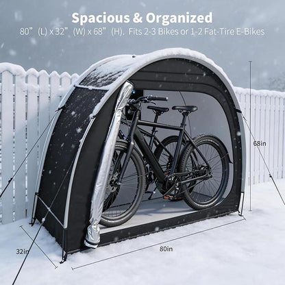 Anti-Theft Bike Storage Tent with Lockable Zipper & Security Eyelets, Upgraded PU5000 Waterproof Outdoor Storage Shed for 2 Bikes, Bicycle Motorcycle Garden Tools Shelter (80x32x68 Inches)