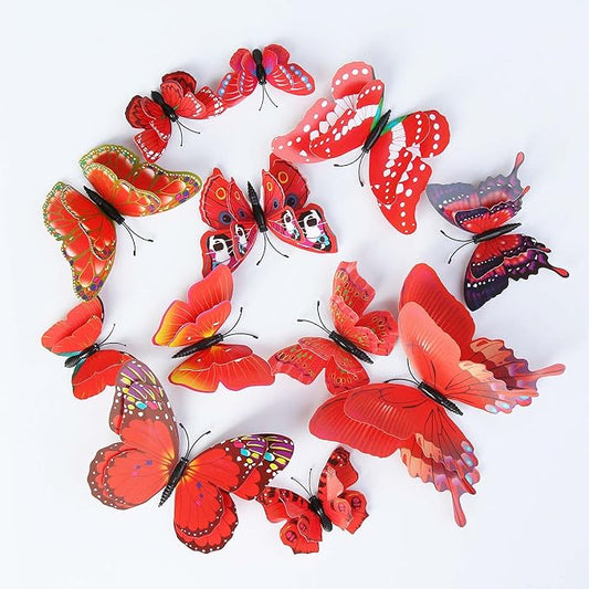 OPSEAM Butterfly Wall Decor 24/48 PCS, 3D Butterflies Stickers for Party Decorations with Magnets (Red, 24)