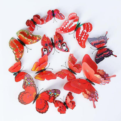 OPSEAM Butterfly Wall Decor 72 PCS, 3D Butterflies Stickers for Party Decorations with Magnets (Red, 72)
