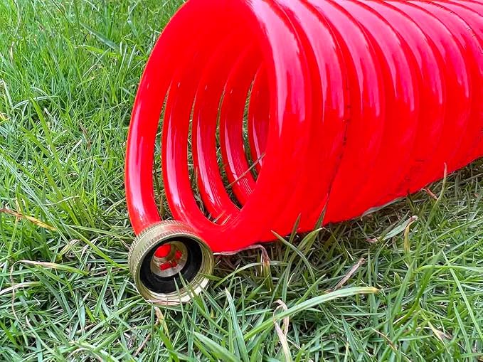 SANFU PU Recoil Garden Water Hose 3/8"ID(9.5 x 12.7mm) x 15ft Premium with 3/4"Inch Brass Fittings Retractable, Outdoor Patio Hose Marine&Boat, Red(15')