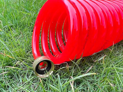 SANFU PU Recoil Garden Water Hose 3/8"ID(9.5 x 12.7mm) x 15ft Premium with 3/4"Inch Brass Fittings Retractable, Outdoor Patio Hose Marine&Boat, Red(15')