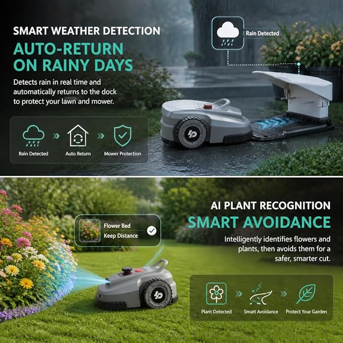 Robot Lawn Mower, Wire-Free Robotic Mower for 0.99 Acres, No Perimeter Wire, Auto-Mapping, RTK + AI 3D Vision Navigation, 300+ Object Avoidance, 57% Slope, IP66 Automatic Grass Cutter