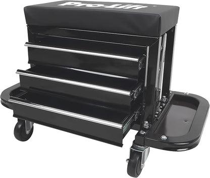Pro-Lift Mechanic Roller Seat with Tool Box - 3-Drawer Rolling Tool Chest Stool with Padded Seat Cushion for Garage Creeper – 400 Lbs Capacity