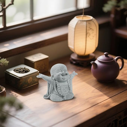 PineHaven Laughing Buddha Statue, Buddha Sandstone Statue, Feng Shui Decor for Wealth Good Luck,Zen Monk Statue Ornament for Home Garden Office Indoor Outdoor Decoration