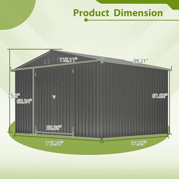 YOPTO 10X8 FT Outdoor Storage Shed,Metal Shed W/Lockable Doors,Black | Air Vents,Sloped Roof for Drainage,All Weather Waterproof,Galvanized Steel Tool Shed for Garden,Patio,Backyard,Lawn