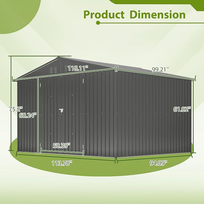 YOPTO 10X8 FT Outdoor Storage Shed,Metal Shed W/Lockable Doors,Black | Air Vents,Sloped Roof for Drainage,All Weather Waterproof,Galvanized Steel Tool Shed for Garden,Patio,Backyard,Lawn