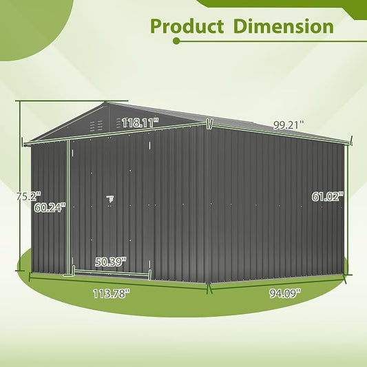 Ball & Cast 10x8FT Outdoor Storage Shed, Metal Anti-Corrosion Utility Tool House with Lockable Door & Shutter Vents, Waterproof Garden Shed for Backyard Lawn Patio, Black