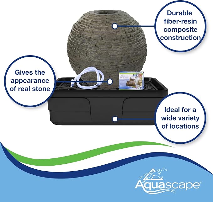 Aquascape Stacked Slate Sphere Water Fountain and Installation Kit for Yard, Landscape, and Garden, Medium, 78290