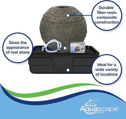 Aquascape Stacked Slate Sphere Water Fountain and Installation Kit for Yard, Landscape, and Garden, Medium, 78290