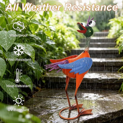 Metal Wacky Rooster Garden Statue for Patio, Backyard, Lawn | 16.54'' Rooster Decor, Yard Statue Decorations Outdoor, Chicken Yard Art, Yellow & Blue