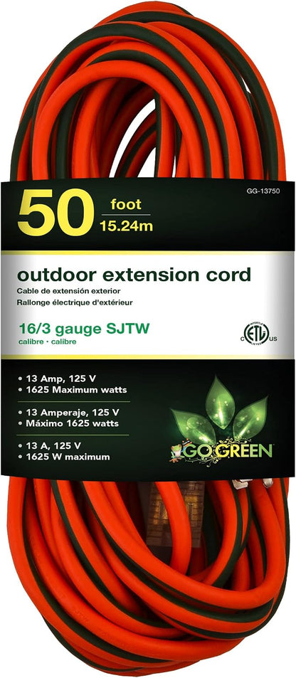 WORX WG520 12 Amp TURBINE 600 Electric Leaf Blower and GoGreen Power GG-13750 16/3 50’ SJTW Outdoor Extension Cord, Lighted End, 50 Ft