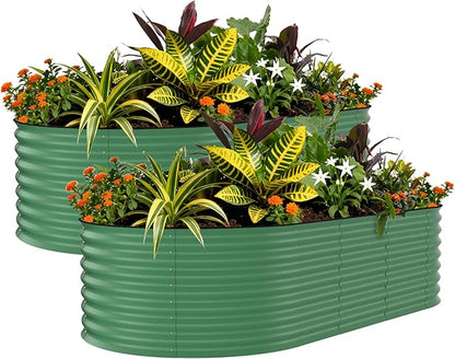 Garvee 8x4x2ft Galvanized Raised Garden Bed, Oval Metal Planter Box with Anti-Cut Safety Edges, 479 Gallons Rust-Resistant Deep Root Planter for Outdoor Vegetables, Flowers, Herbs, Green
