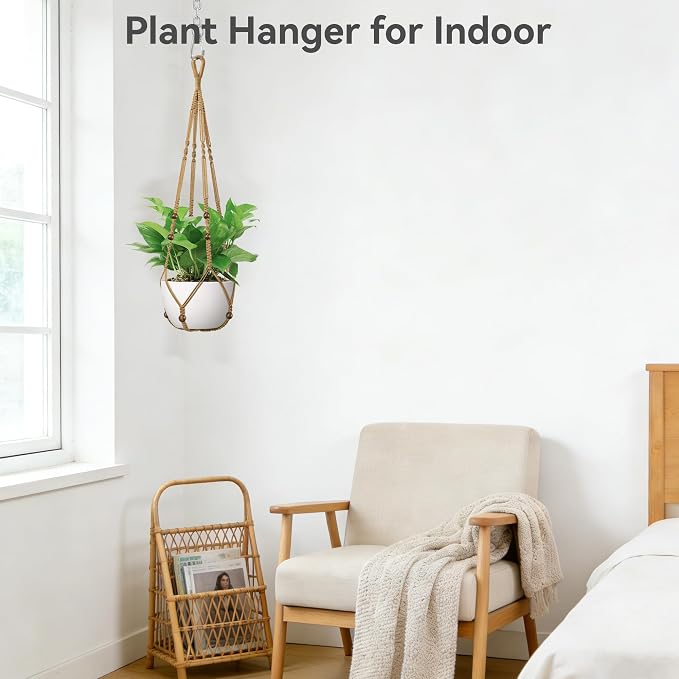 USLAI Macrame Plant Hanger Indoor Outdoor, Fits 4 to 15 Inch Pots, Strong Hanging Planter Holder, Boho Home Decor, 23+29+35 Inch, Brown (POTS NOT Included)