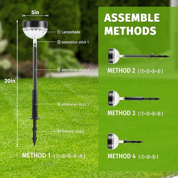 JNOEC 2Pack Solar Pathway Lights Outdoor, Color Changing+8 Fixed Color (Warm White, Cool White, Colored) Solar Lights Outdoor, Bright Solar Powered Garden Light