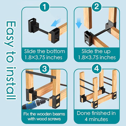 Eibikdi Firewood Rack Outdoor, Adjustable Length Wood Storage Brackets Kit, Log Stacking Stand Holder for Outdoor Indoor Fireplace, Wood Burning Fire Pits, Black, Set of 2