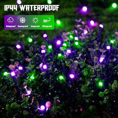 JMEXSUSS 2 Pack Solar Halloween Lights, Tot. 400LED 151FT, Purple and Green | Outdoor Waterproof, 8 Modes Solar String Lights for Outside Patio Yard Garden Tree Decorations