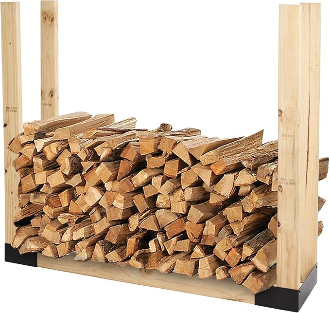 Shelter SLRK Adjustable Length & Height Firewood Storage Log Rack/Holder Kit, Powder Coated Heavy Duty All Steel, Adj. L x 14" D x Adj. H, Black