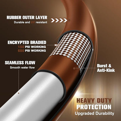 Heavy Duty Garden Hose 5/8" x 75ft, Flexible Lightweight Water Hose, Hybrid Rubber, NO Kink, 650 Burst PSI, Male to Female Fittings