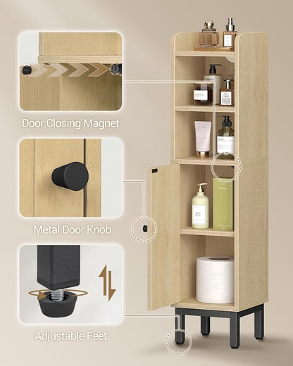 Hzuaneri Bathroom Storage Cabinet, Small Corner Floor Cabinet with Door and Shelves, Narrow Toilet Paper Holder, Bathroom Organizer with Adjustable Shelf, for Small Spaces, Rattan Yellow BC08202Y