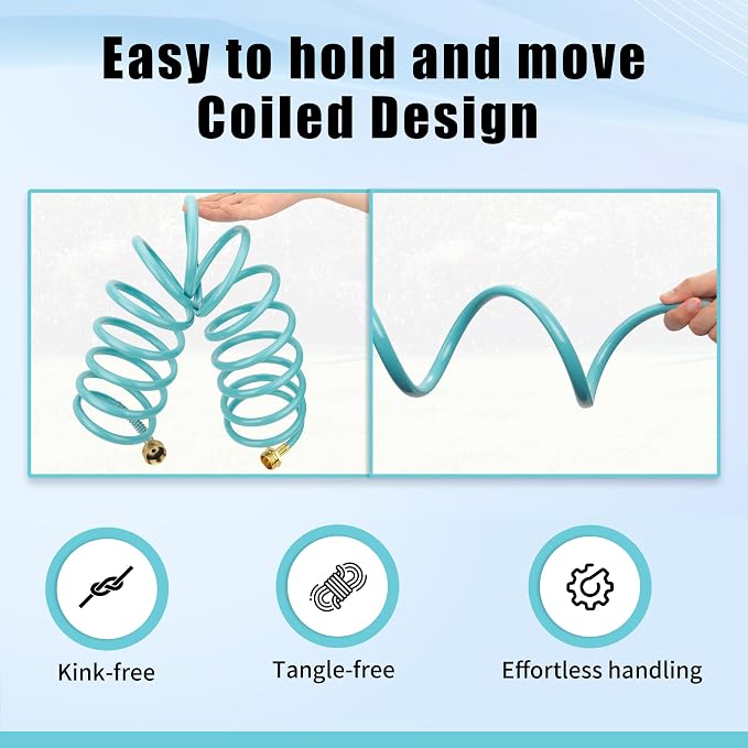 AUTOMAN Recoil Garden Water Hose 15 ft, EVA Curly Water Hose with Brass Connectors,Garden Hose Coil,Includes 7-Pattern Function Sprayer,Retractable,Corrosion Resistant Garden Coil Hose.