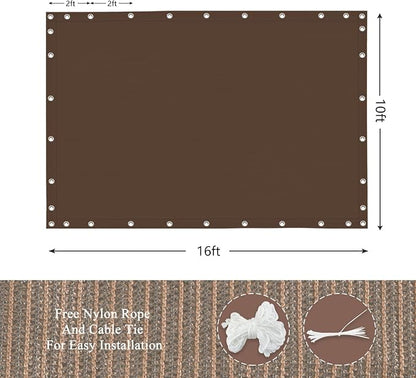 90% Outdoor Sun Shade Cloth, 10' x 16', Pergola, Deck, and Backyard Patio Sunshade with UV Protection, Heat Resistant HDPE Material, Reinforced Grommets (10x16 FT, Brown)