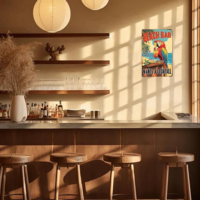 Vintage Metal Sign Beach Bar Screw Your Cracker Polly Wants A Cocktail Parrot Tin Sign Funny Wall Decor for Bar Kitchen Pubs Cafe Home Garage 12×8 Inch