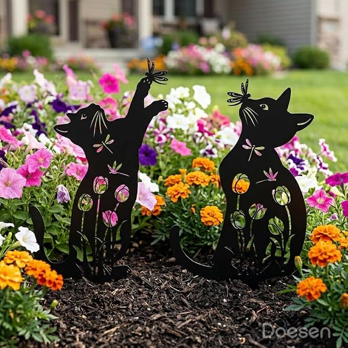Metal Cat Garden Decor for Outside, Unique Cat Gifts for Women/Men Cats Lovers Gifts Rust Proof Black Silhouette Decorative Garden Stakes for Yard Art Decor, Lawn, Patio, Outdoor Decorations