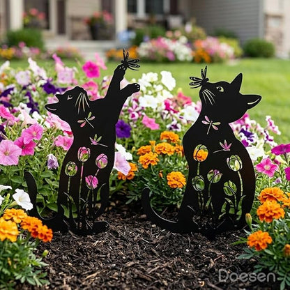 Metal Cat Garden Decor for Outside, Unique Cat Gifts for Women/Men Cats Lovers Gifts Rust Proof Black Silhouette Decorative Garden Stakes for Yard Art Decor, Lawn, Patio, Outdoor Decorations