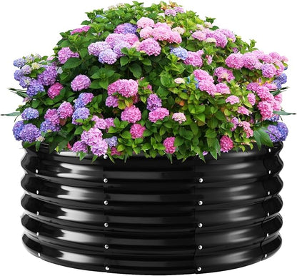 YSEJOMP 17" Tall 40" Diameter Round Raised Garden Bed Kits Outdoor Black | 1.5 FT Tall,3.3FT Planter Bed for Flowers,Herbs,Vegetables,Trees,0.8MM Thick Galvanized Metal Painted,with Gloves,Tool free