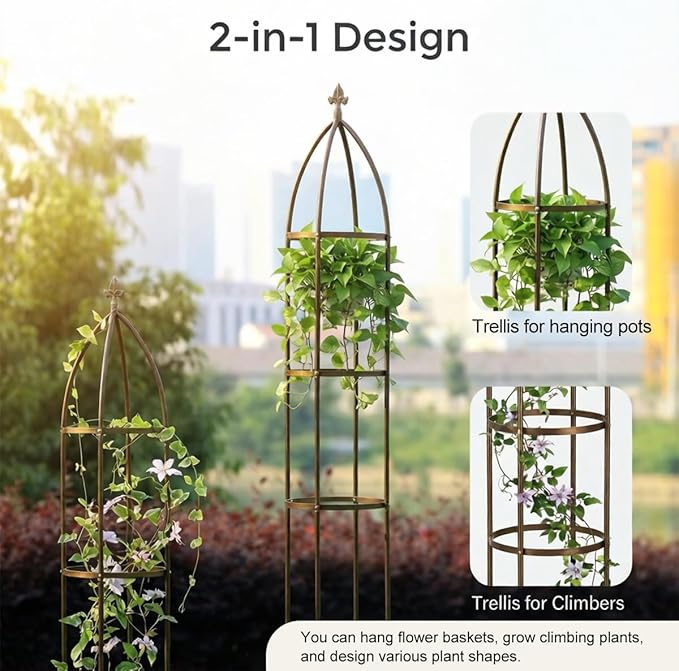 Garden Obelisk Trellis 100% Metal Heavy Duty 5.5 ft for Climbing Vines | Upgraded 16mm Thick Steel Tubes Bronze Rustproof Tower, Medium Plant Support Stands for Flowers, Roses, Clematis & Tomatoes