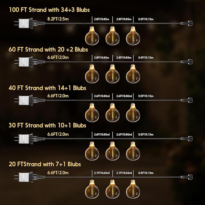 Outdoor String Lights 100ft LED Hanging Globe Patio Lights with G40 Shatterproof Bulbs(34+3 Bulbs), Spring Easter Gift for Men Women Waterproof Connectable Hanging Light Outdoor Decor Garden Backyard