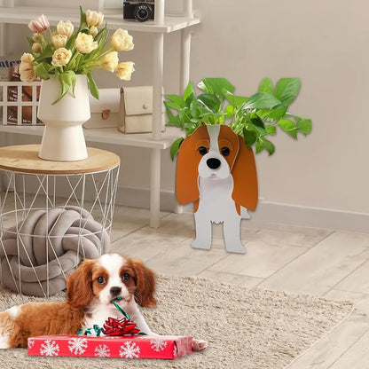 Brown King Cavalier Dog Planter Pots, 9.45 x 8.66 x 13.39 in | Dog Flower Pot, Cute Animal Shaped Plant Pot, Gifts for Women & Pet Lovers, Indoor Outdoor Garden Home Office Decor